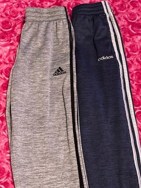 adidas Grey and Navy Kids' Jogger Pants with Side Stripes